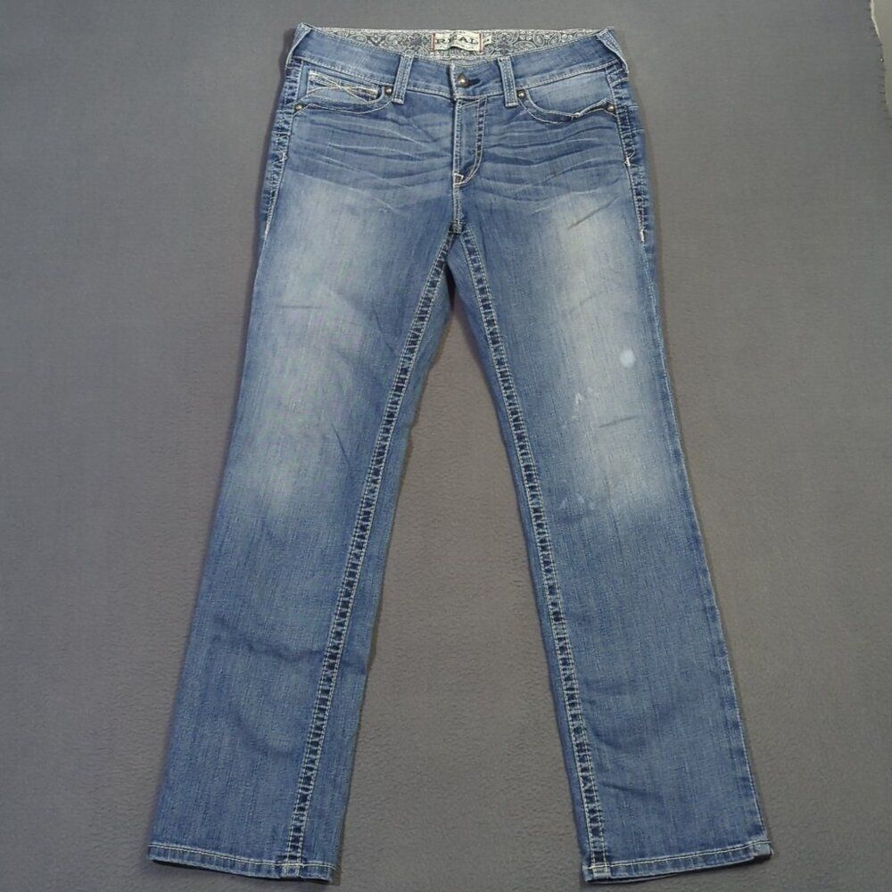 Ariat Jeans Women's 31R Blue R.E.A.L. Mid Rise Icon Stackable Straight Leg Denim